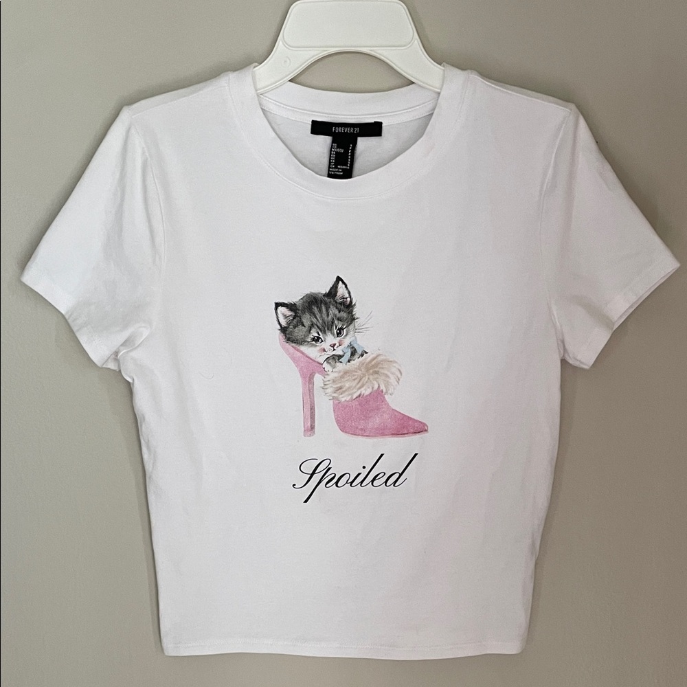 Forever 21 “Spoiled” white crop tee